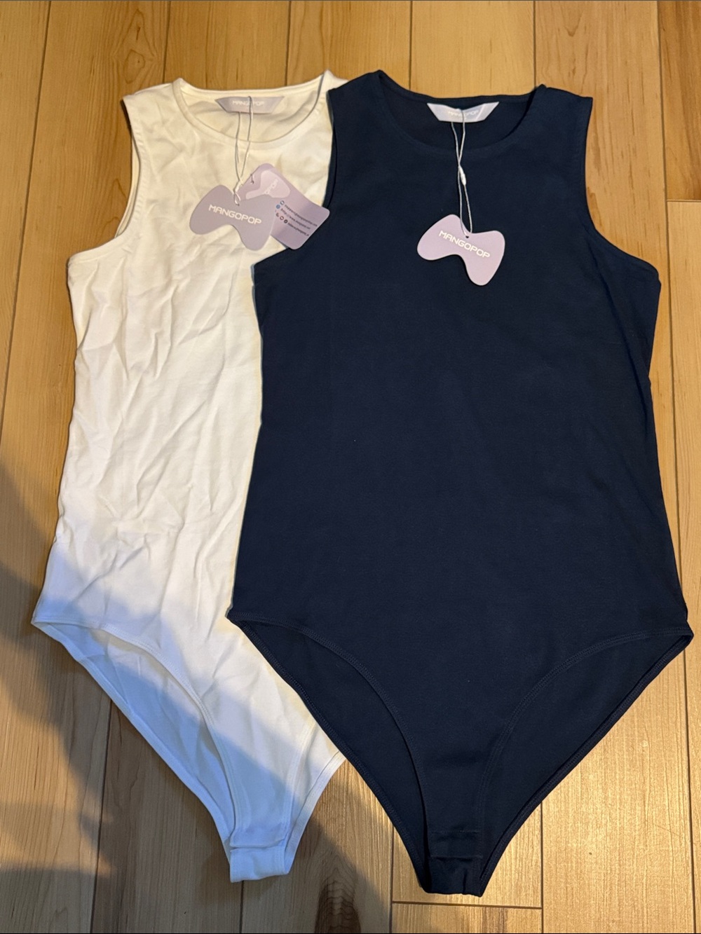 NWT Mangopop 2 Set Women’s Sleeveless One-Piece Bodysuit Tank Top Navy & White